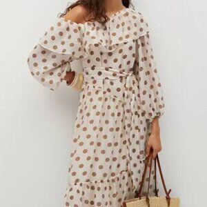 MANGO Drop Shoulder Polka Dot Ruffles Maxi Dress